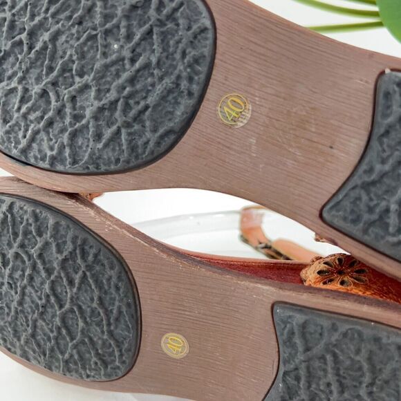 L'Artiste Niarah Sandals Women's 40 9 Brown Leather Ankle Strap Y2K Boho Wedge - Picture 11 of 15